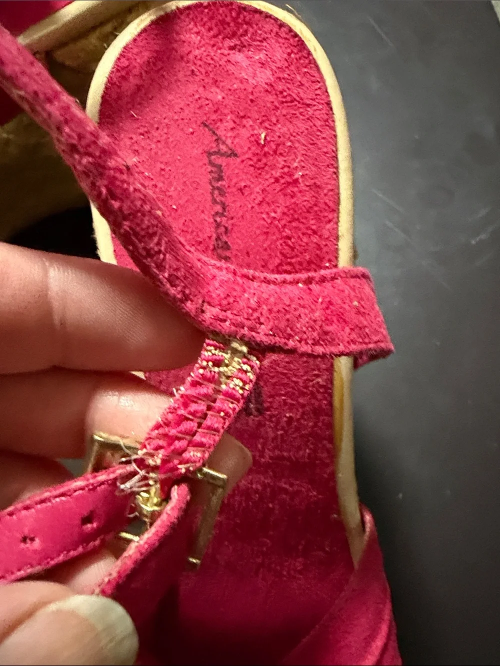American Eagle Outfitters Hot Pink Suede T-Strap Wedge Sandals